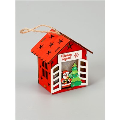 Ёлочная игрушка «Дед Мороз у ёлки», 8×7×6 см, 1 LED, от батареек, свечение тёплое белое