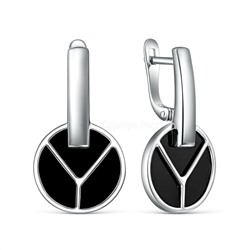 Серьги из серебра с чёрным агатом родированные С-4996-Р-Ча