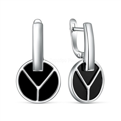 Серьги из серебра с чёрным агатом родированные С-4996-Р-Ча