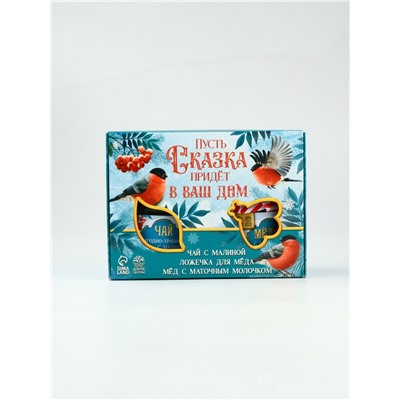 Подарочный набор новогодний «Сказка», мёд с маточным молочком 250 г, чай 50 г, ложка