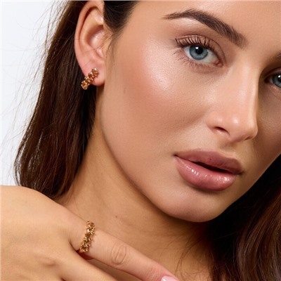 Комплект ювелирной бижутерии коллекция "Дубай" серьги и кольцо 18 р, покрытие позолота, вставка: фианиты, цвет: шампань, арт.414.220-18