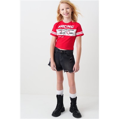 Шорты текстильные джинсовые для девочек PLAYTODAY, 1240786