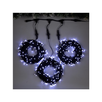 Гирлянда «Клип-лайт» 3 нити по 20 м, IP44, УМС, тёмная нить, 399 LED, свечение белое, 8 режимов, 24 В