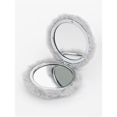 Зеркало складное «Мех», d=8 см, с увеличением, с искусственным мехом, серое
