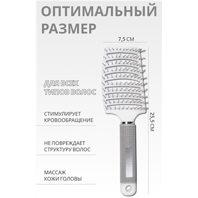 Расчёска массажная, с магнитом, прорезиненная ручка, 7.5×25.5 (±1) см, серая