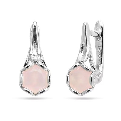 Серьги из серебра розовый кварц, МЦВ171