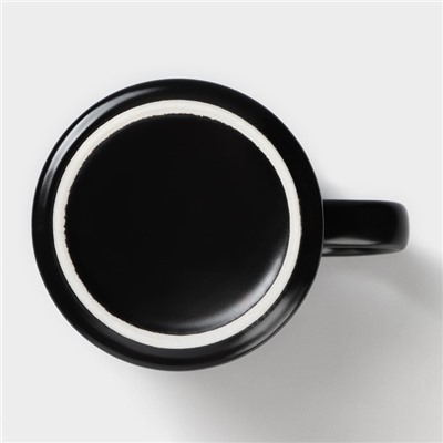 Кружка с ложкой «Чёрный мрамор», 350 мл, керамика, чёрная