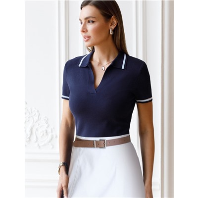 Джемпер с воротником-поло с коротким рукавом тонкой вязки из вискозы