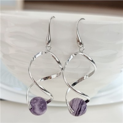 Серьги длинные с натуральным камнем аметист, арт.218.251