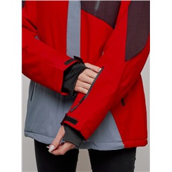 Горнолыжный костюм женский большого размера зимний красного цвета 02308Kr