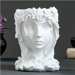 Декоративное кашпо для цветов «Девочка венком», 500 мл, 19×14×14 см, гипс, белое