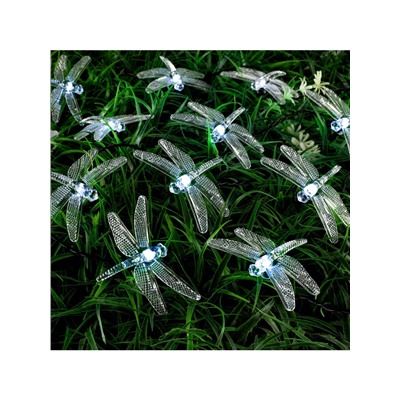 Гирлянда «Нить», 4.5 м, уличная, с насадками «Стрекоза», IP44, 30 LED, 2 режима, солнечная батарея, тёмная нить, свечение белое