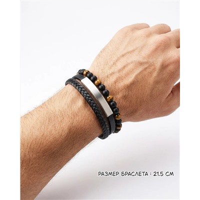 Браслет из стали на кожаном ремешке