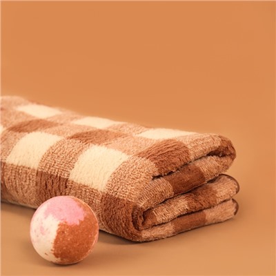 Полотенце банное «Этель. Клетка», 70×140 см, коричневое