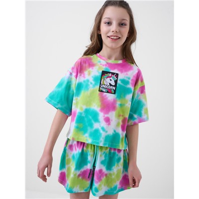 Комплект трикотажный для девочек: фуфайка (футболка), шорты