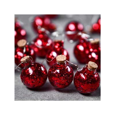 Гирлянда «Нить» 1.6 м с насадками «Шарики с красным конфетти», IP20, серебристая нить, 15 LED, батарейки ААх2 (нет в комплекте), свечение тёплое белое