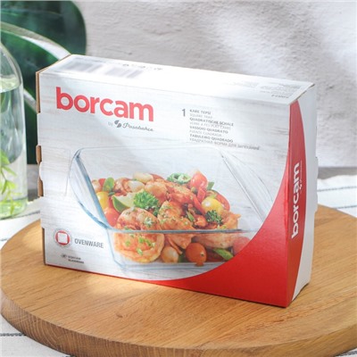 Форма для запекания Paşabahçe Borcam, 1.04 л, 20.9×16.5 см, прямоугольная, жаропрочное стекло, прозрачная
