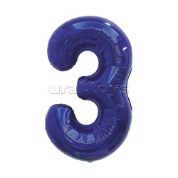 Шар (32''/81 см) Цифра, 3, Темно-синий, 1 шт. в уп.