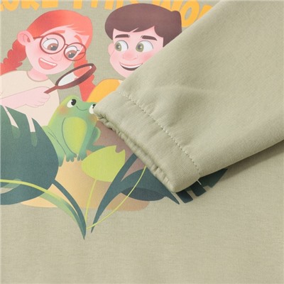 Толстовка (худи) детская MINAKU: Exclusive print, оливковая, Oversize, рост 104 см