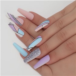 Накладные ногти «Графика», 12 шт., с клеевыми пластинами, форма балерина, разноцветные