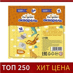 Акварель Calligrata, 12 цветов, без кисти, картон, МИКС