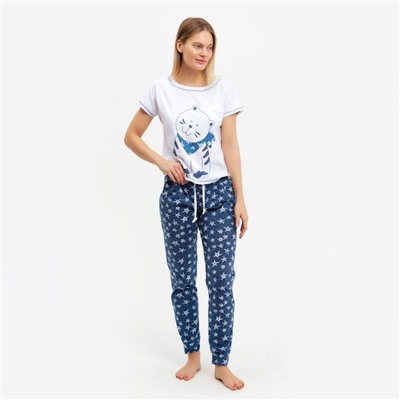 Комплект женский (футболка, брюки) Матроскин, цвет белый, размер 44