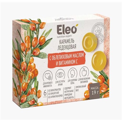 Карамель леденцовая Eleo с облепиховым маслом и витамином С, 19 гр. (6 шт. блистер)
