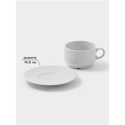 Чайная пара Дулевский фарфор «Белая», чашка 250 мл, блюдце d=14.8 см, штабелируемая