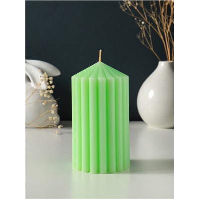 Свеча - цилиндр 7×14 см, 370 г, рифлёная, мята