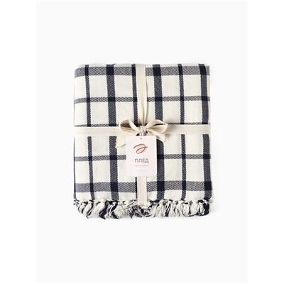 Плед с кисточками «Этель. Мелкая Клетка», 130×160 см, хлопок 100%
