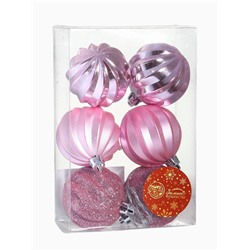 Ёлочные игрушки «Волна», шары новогодние, d=6 см, набор 6 шт., розовые
