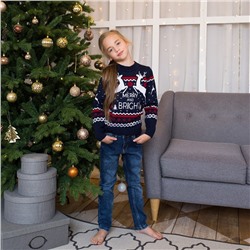 Свитер вязаный новогодний детский KAFTAN Family look, размер 32 (110-116 см), синий
