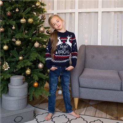 Свитер вязаный новогодний детский KAFTAN Family look, размер 32 (110-116 см), синий