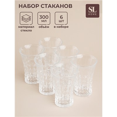 Набор стаканов SL Home «Винтаж», 300 мл, 7.6×12.8 см, 6 шт., высокие, стекло, прозрачный