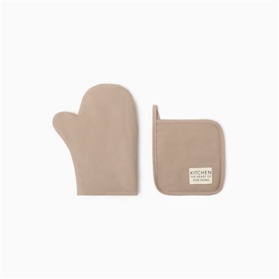 Набор кухонный Этель Kitchen, цвет бежевый, варежка-прихватка 18×29 см, прихватка 19×19 см