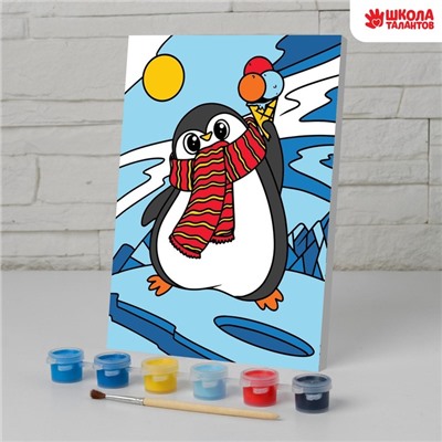 Картина по номерам на холсте с подрамником на новый год «Пингвин», 21×15 см
