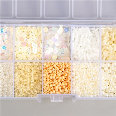 Бисер стекло 8/0, 12/0 в шкатулке «Телесный», бусины, стеклярус и пайетки, 13×6.5×2.3 см