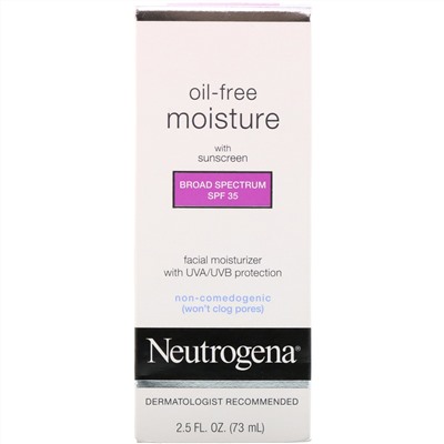 Neutrogena, увлажняющий крем для лица с защитой от УФА/УФВ, без масла, солнцезащитный фактор SPF 35, 73 мл (2,5 жидк. унции)