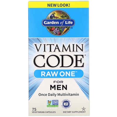 Garden of Life, Vitamin Code, RAW One, мультивитаминная добавка для мужчин (для приема 1 раз в день), 75 вегетарианских капсул