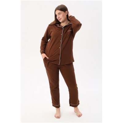 Пижама на пуговицах со штанами больших размеров Однотоннная (Коричневый)