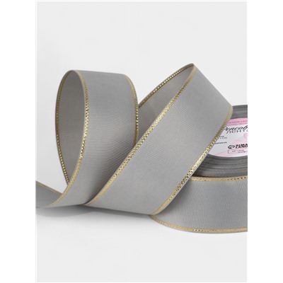 Лента репсовая, с золотым люрексом, 40 мм, 23±1 м, светло-серая №003