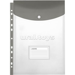 Папка-вкладыш A4 140 мкм с расширением и клапаном на кнопке вертикальная, прозрачная с дымчатым клапаном