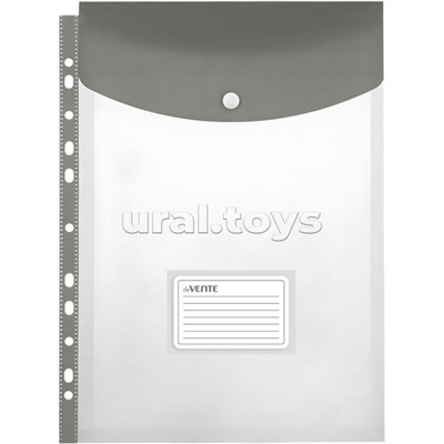 Папка-вкладыш A4 140 мкм с расширением и клапаном на кнопке вертикальная, прозрачная с дымчатым клапаном