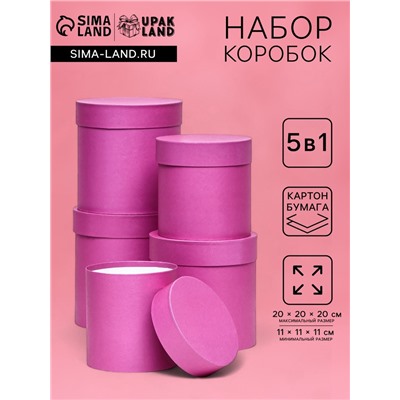 Набор шляпных подарочных коробок 5 в 1 «Фуксия однотонный»,20×20×20‒11×11×11 см