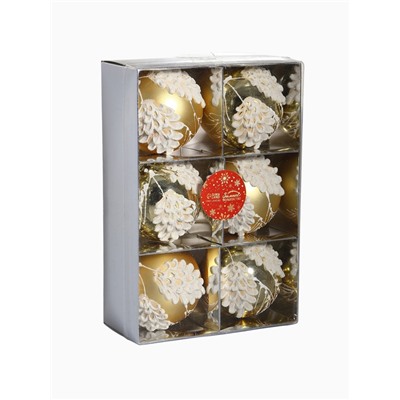 Набор новогодних шаров «Ловель», d=8 см, 6 шт., пластик, золото