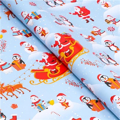 Бумага упаковочная новогодняя глянцевая «Рождество на Северном полюсе», 70×100 см, 1 лист