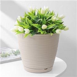 Горшок для цветов с поддоном Saffron, 2.6 л, d=17.6 см, h=16.2 см, пластиковый, бежевый