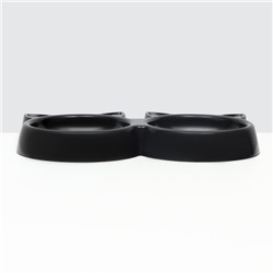 Миска двойная «Кошка» 27×14×3.5 см, с прорезиненными ножками, чёрная