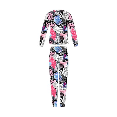 Термокомплект трикот. для девочек: фуфайка (футболка) с длин. рук, брюки