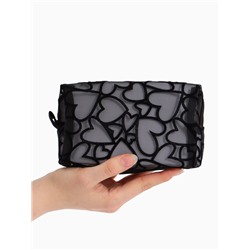 Косметичка квадратная Black beauty, с рисунком, на молнии, чёрная